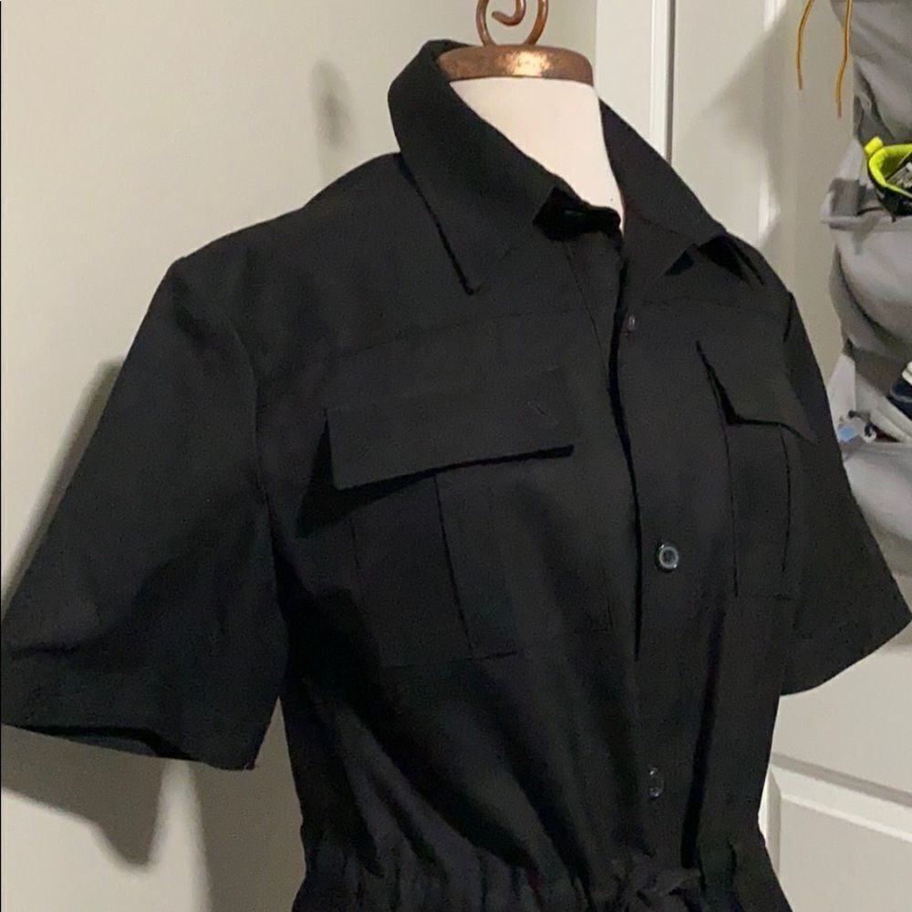 Saxony Black short sleeve military style longer Shirt size 8 - Picture 2 of 11